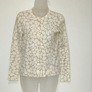 Charter Club Cardigan Petite Floral Sequin Fine Knit Size P